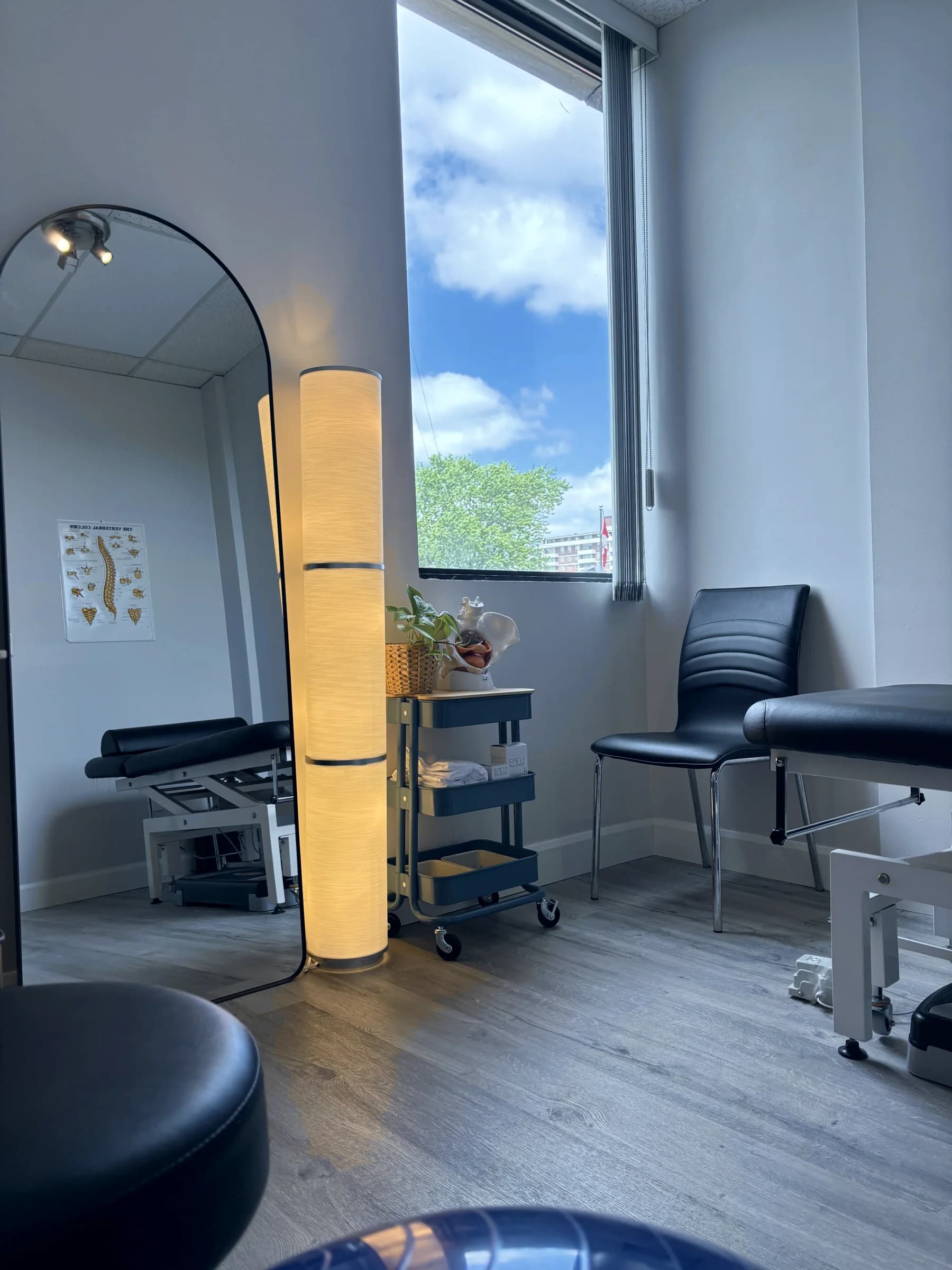 Treatment room with a window at Altitude Physiotherapy